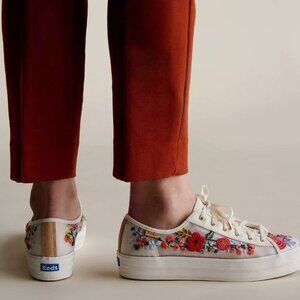 Size 9 Keds Rifle Paper Co Mesh Triple Kick Embroidered Sneakers